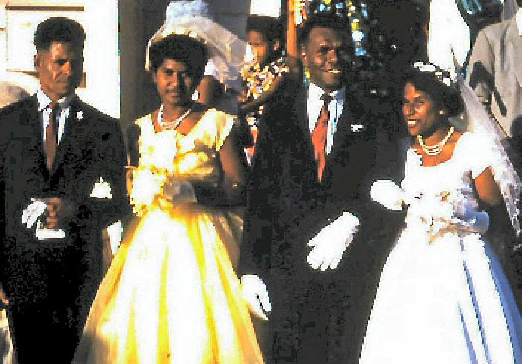 The wedding of Miriam Yasso and Stephen Geesu, about 1960. The wedding of Miriam Yasso and Stephen Geesu, about 1960.